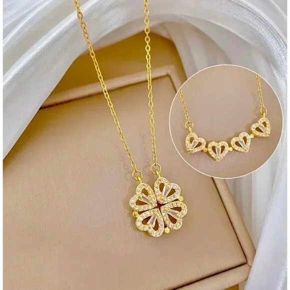 18K Gold Plated Stained Flower Pendant Necklace Clover Statement Elegant - Picture 5 of 5